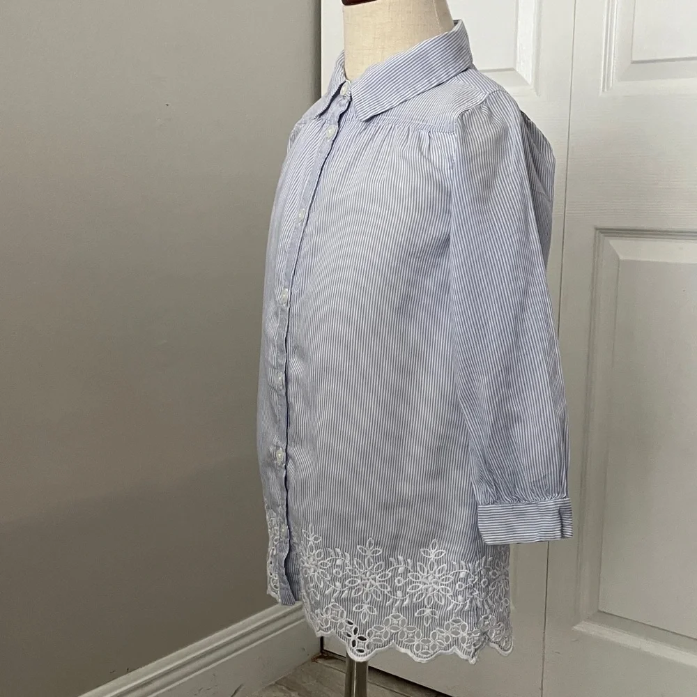 BABY GAP Girl Blue Striped Long Sleeves Cotton Blend Shirt Dress | 3